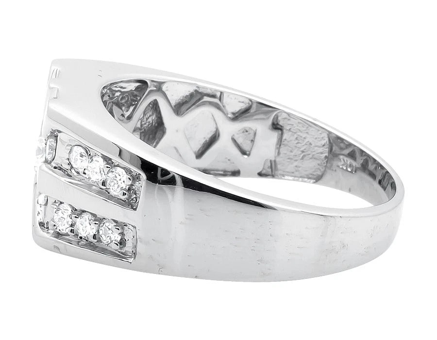SOLID 10K WHITE GOLD STRIP ROWS DIAMOND PINKY RING - 2
