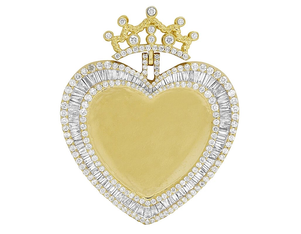 YELLOW GOLD MEMORY FRAME HEART DIAMOND PENDANT: Yellow Gold Memory Frame Heart Diamond Pendant Brand: None Type: Pendant Material: 10K Yellow Gold, Main Stone/Creation Natural Color: Yellow Gold Size: Dimension 2" Accessories: None Accessories