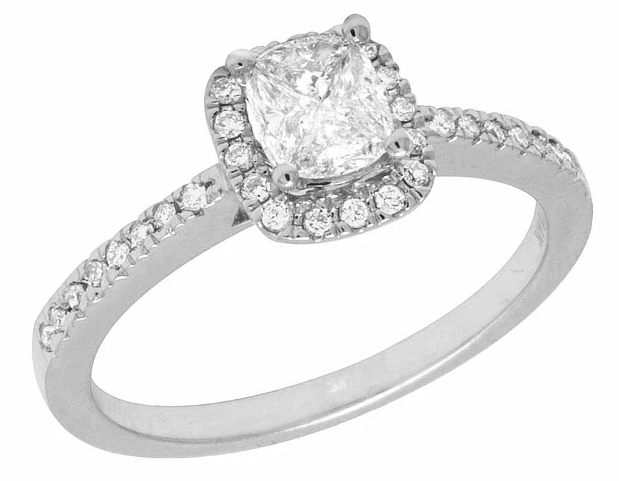 14K WHITE GOLD CUSHION PIE-CUT GENUINE DIAMOND RING: 14K White Gold Cushion Pie-Cut Genuine Diamond Ring Brand: None Type: Ring Material: 14K White Gold, Main Stone/Creation Natural Color: White Gold Size: 7 US Accessories: None Accessories Notice: