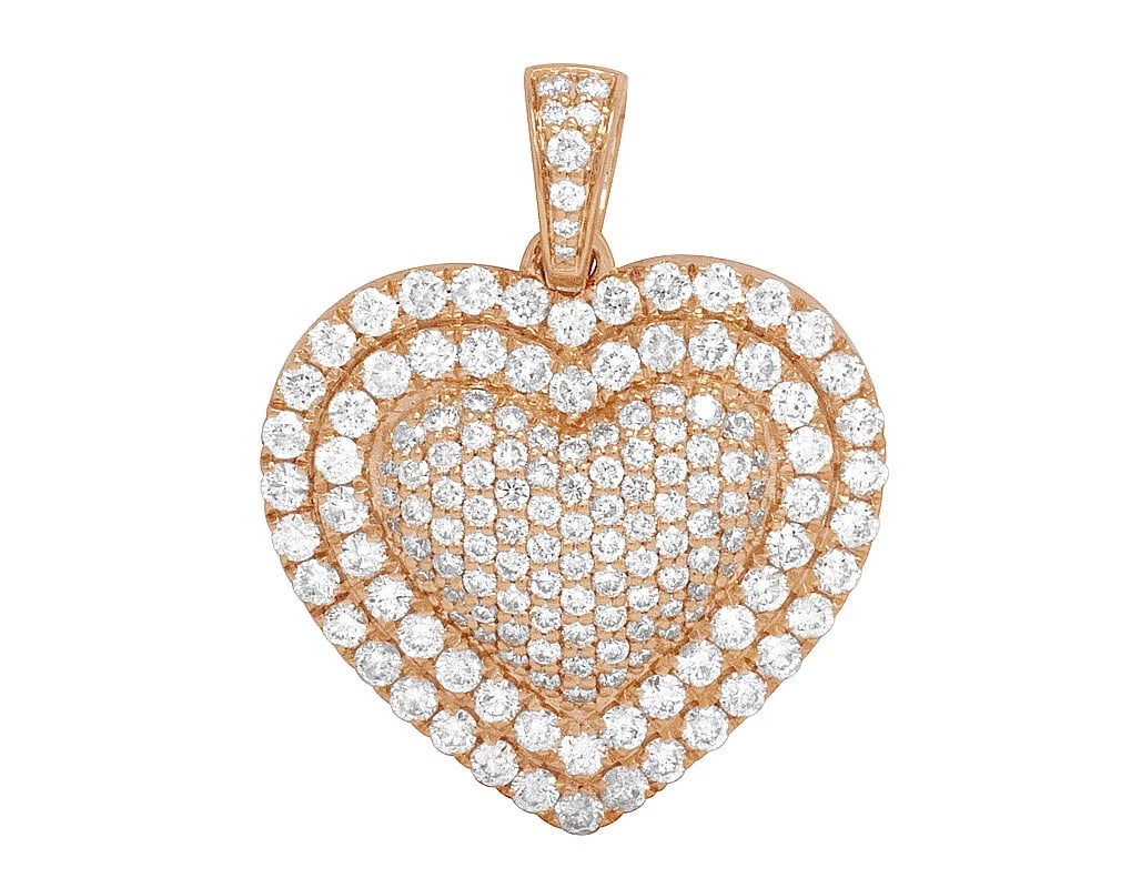 14K ROSE GOLD PUFFED HEART TWO-ROW BORDER PENDANT CHARM (1 of 3)