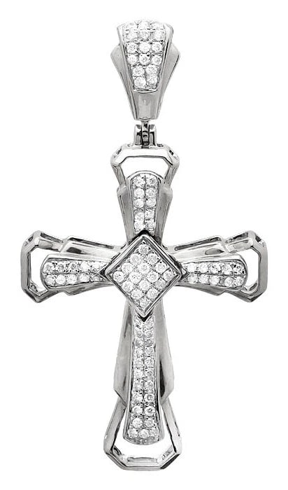 14K WHITE GOLD MENS DIAMOND PAVE CROSS CHARM PENDANT (1 of 3)