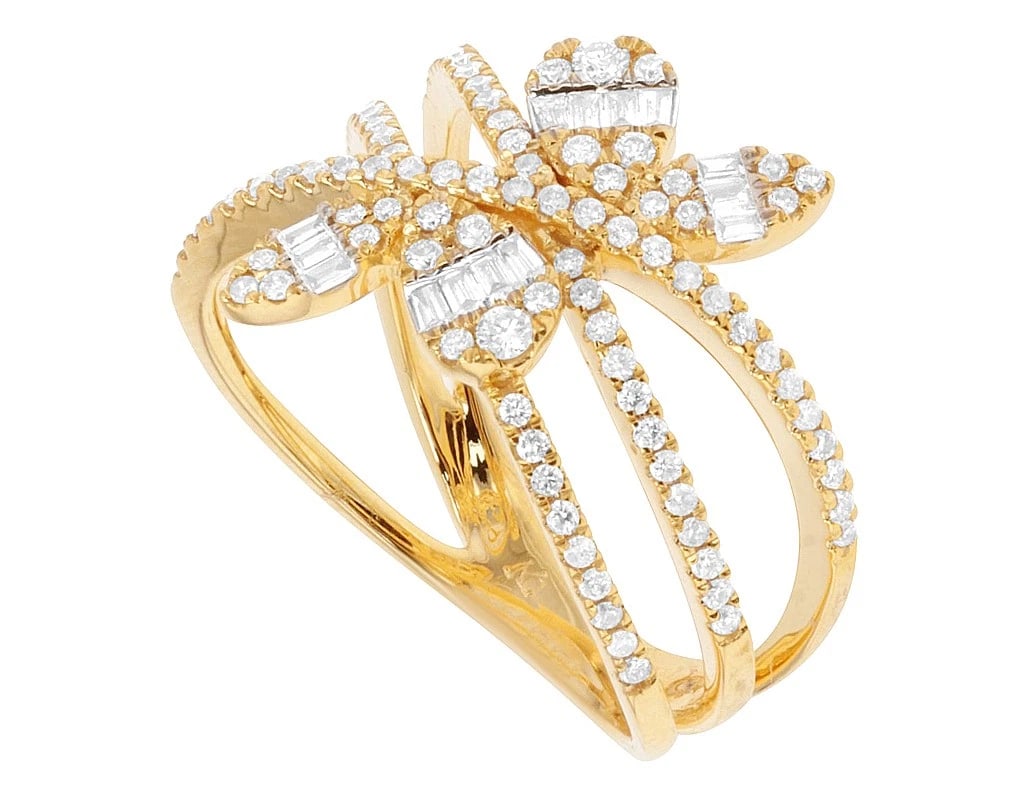 LEAF CLUSTER DIAMOND RING CROSSOVER RING - 3