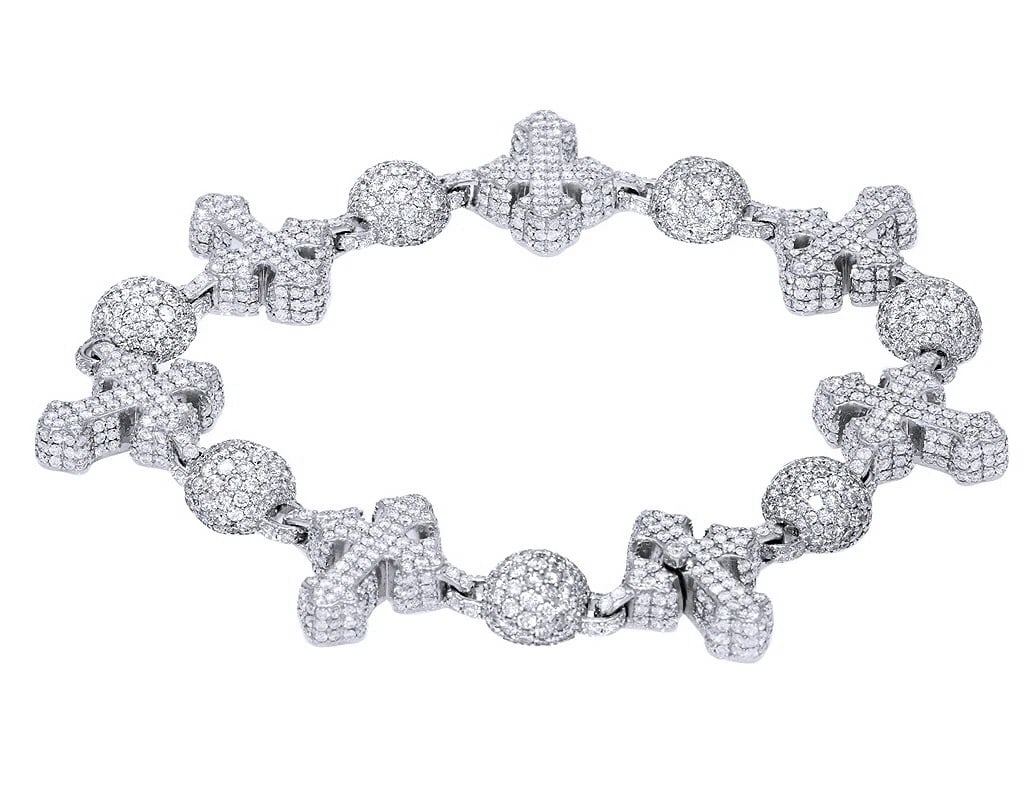 CROSS AND DIAMOND BEADS BRACELET 10K WHITE GOLD: Cross and Diamond Beads Bracelet 10k White Gold Brand: None Type: Bracelet Material: 10k White Gold, Main Stone/Creation Natural Color: White Gold Size: Length (inches) L 8.25" x W19mm Accessories