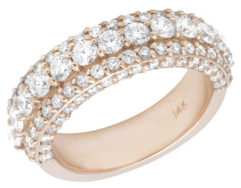 14K ROSE GOLD DIAMOND 3D PRONG WEDDING BAND RING: 14K Rose Gold Diamond 3D Prong Wedding Band Ring Brand: None Type: Ring Material: 14K Rose Gold, Main Stone/Creation Natural Color: Rose Gold Size: 10 US Accessories: None Accessories Noti