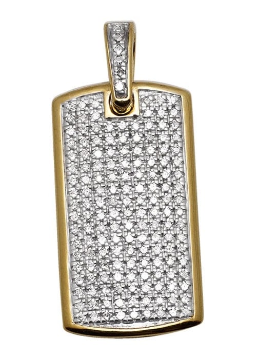 10K YELLOW GOLD FULLY ICED DOG TAG GENUINE DIAMOND PENDANT: 10K Yellow Gold Fully Iced Dog Tag Genuine Diamond Pendant Brand: None Type: Pendant Material: 10K Yellow Gold, Main Stone/Creation Natural Color: Yellow Gold Size: Dimension 0.9" Accessories: Non