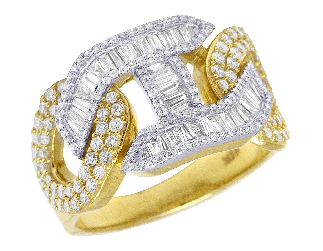 10K YELLOW/WHITE GOLD BAGUETTE DIAMOND MARINER LINK RING: 10K Yellow/White Gold Baguette Diamond Mariner Link Ring Brand: None Type: Ring Material: 10K Yellow/White Gold, Main Stone/Creation Natural Color: Yellow/White Gold Size: 10 US Accessories: None