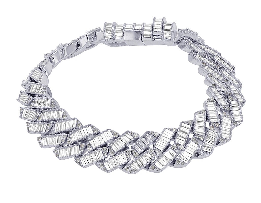 CUBAN GLASS DIAMOND BRACELET 10K WHITE GOLD (1 of 2)