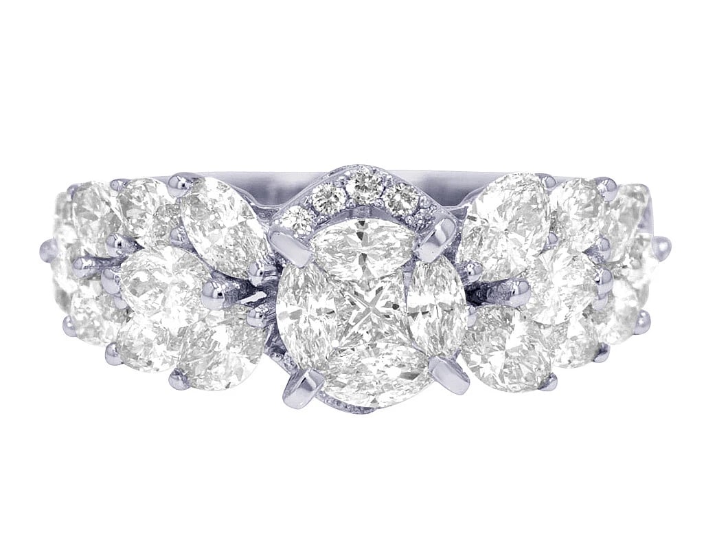 QUINTET CENTER DIAMOND MARQUISE RING: Quintet Center Diamond Marquise Ring Brand: None Type: Ring Material: 14K White Gold, Main Stone/Creation Natural Color: White Gold Size: 7 US Accessories: None Accessories Notice: When pu
