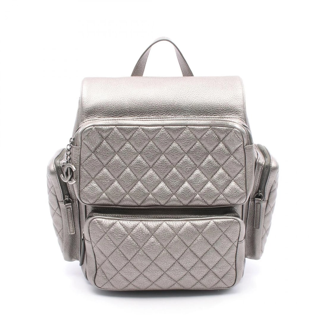 CHANEL MATELASSE CHAIN BACKPACK BAG LEATHER SILVER: CHANEL Matelasse Chain Backpack Bag Leather Silver Brand: CHANEL Type: Rucksack Backpack Material: Calfskin (cowhide) Color: Silver??ish colors Size: H:31cm x W:25cm x D:12cm (H:12.2" x W:9.8" x D:4.7