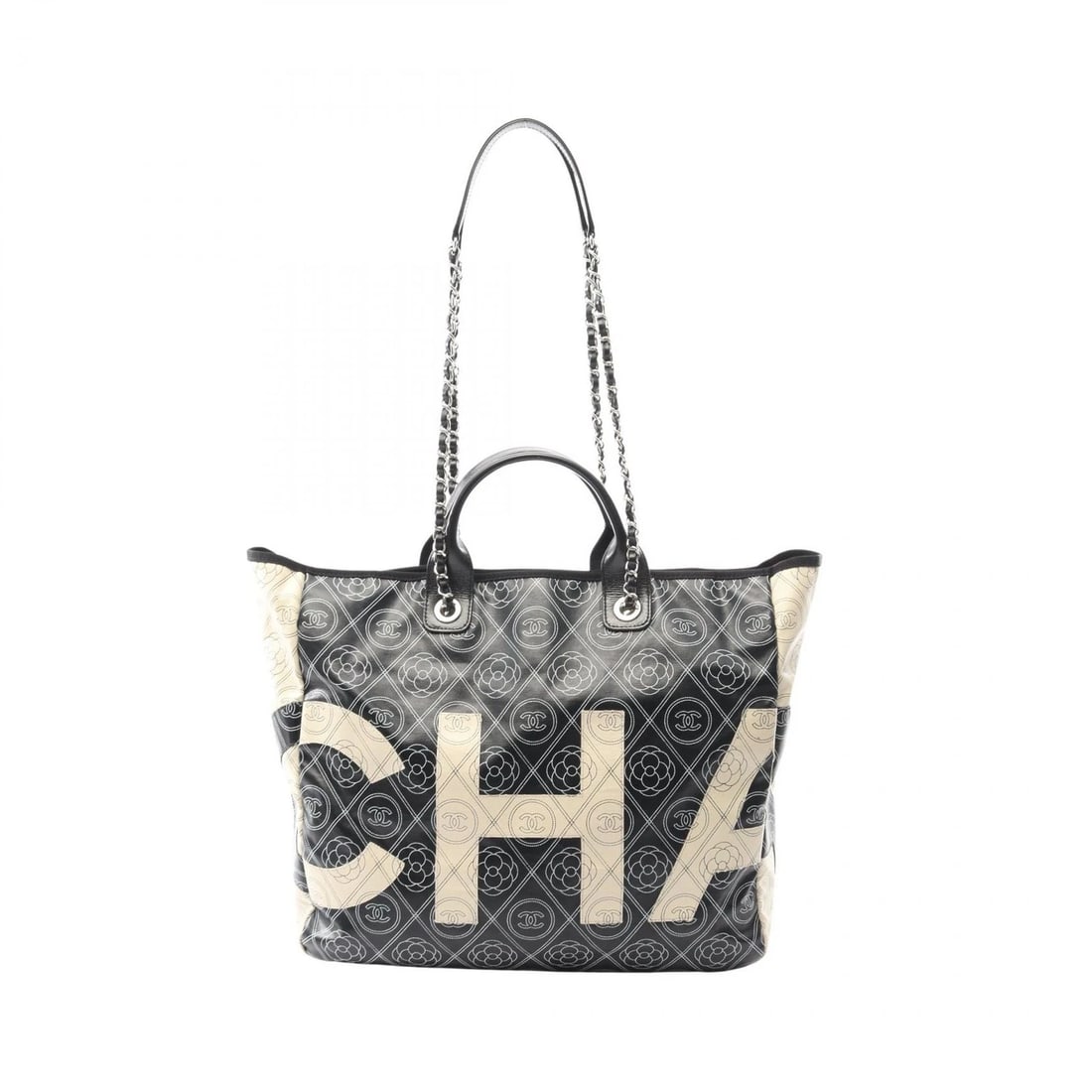CHANEL COCO CAMELIA SHOULDER TOTE BAG: CHANEL COCO Camelia shoulder Tote Bag Brand: CHANEL Type: Tote Bag Material: PVC coated canvas × leather Color: Black??ish colors × Beige??ish colors Size: H:37cm x W:38cm x D:14cm (H:14.6" x W:15.0