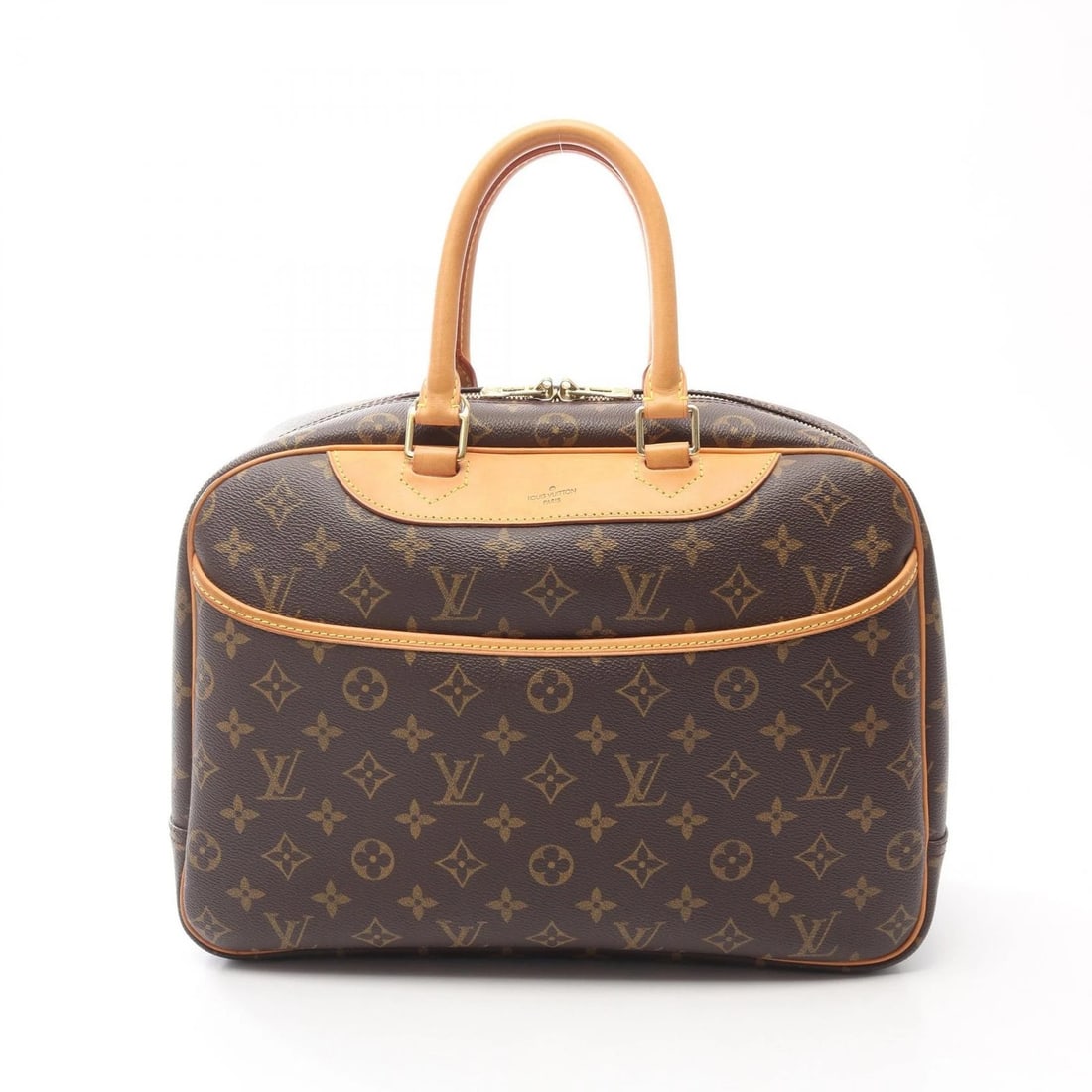 LOUIS VUITTON DEAUVILLE BOWLING VANITY HANDBAG: LOUIS VUITTON Deauville Bowling Vanity Handbag Brand: LOUIS VUITTON Type: Handbag Material: Monogram × PVC coated canvas × leather Color: Brown??ish colors Size: H:25cm x W:35cm x D:14cm (H:9.8" x W