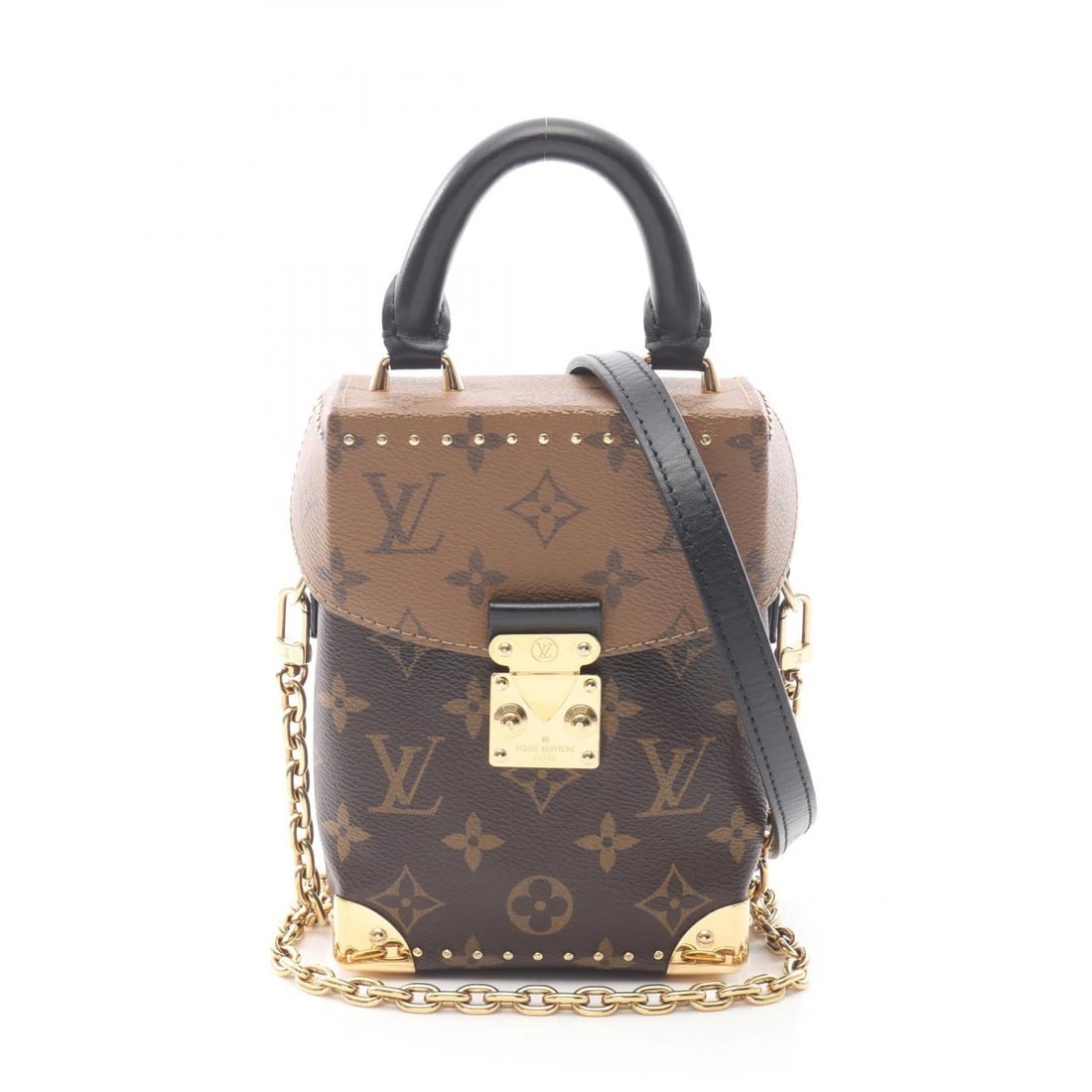 LOUIS VUITTON CAMERA BOX CHAIN CROSSBODY HANDBAG: LOUIS VUITTON Camera Box Chain Crossbody Handbag Brand: LOUIS VUITTON Type: Handbag Material: Monogram Reverse × PVC coated canvas × leather Color: Brown??ish colors Size: H:17cm x W:12cm x D:6cm (H