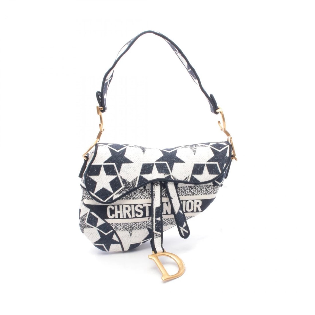 CHRISTIAN DIOR SADDLEBAG STAR EMBROIDERY SHOULDER HANDBAG: Christian Dior Saddlebag Star Embroidery Shoulder Handbag Brand: Dior Type: Handbag Material: canvas Color: White??ish colors × Navy??ish colors Size: H:18cm x W:23cm x D:8cm (H:7.1" x W:9.1" x D:3.1