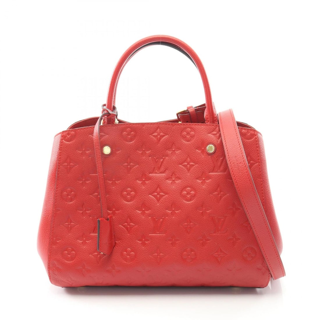 LOUIS VUITTON MONTAIGNE MM SHOULDER HANDBAG: LOUIS VUITTON Montaigne MM Shoulder Handbag Brand: LOUIS VUITTON Type: Handbag Material: Monogram empreinte × leather Color: Cerise / Red??ish colors Size: H:24cm x W:30cm x D:15cm (H:9.4" x W:11.8" 