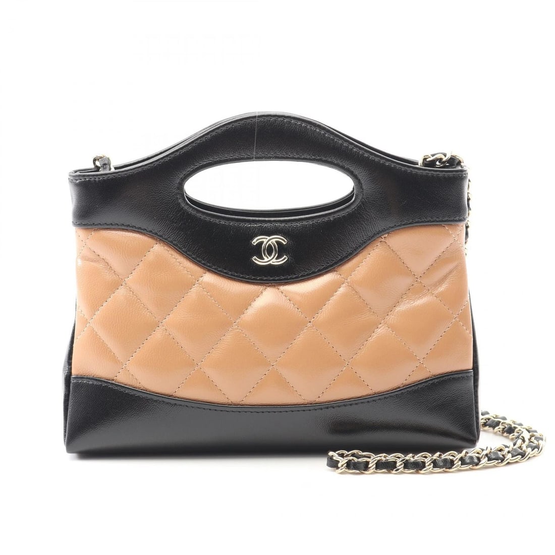 CHANEL 31 NANO 2WAY CHAIN SHOULDER HANDBAG: CHANEL 31 Nano 2Way Chain Shoulder Handbag Brand: CHANEL Type: Shoulder Bag Material: leather Color: Black??ish colors × Beige??ish colors Size: H:12cm x W:20cm x D:3cm (H:4.7" x W:7.9" x D:1.2")