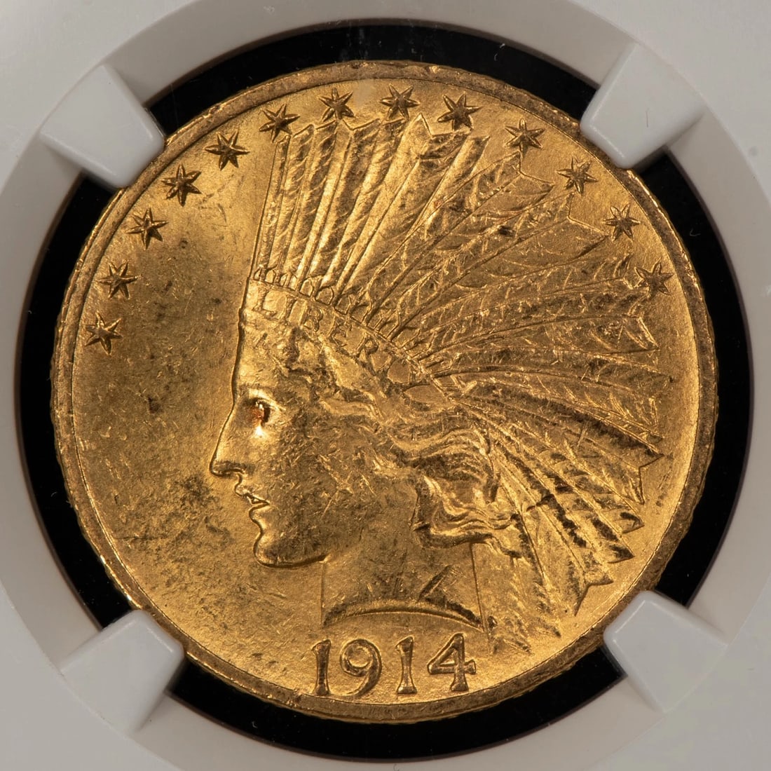 1914 G$10 INDIAN HEAD GOLD EAGLE: 1914 G$10 Indian Head Gold Eagle Brand/Mint: U.S. Mint Year: 1914 Fineness: 0.9 Country of Origin: United States Accessories: None Accessories Notice: When purchasing pre-owned goods, please refer