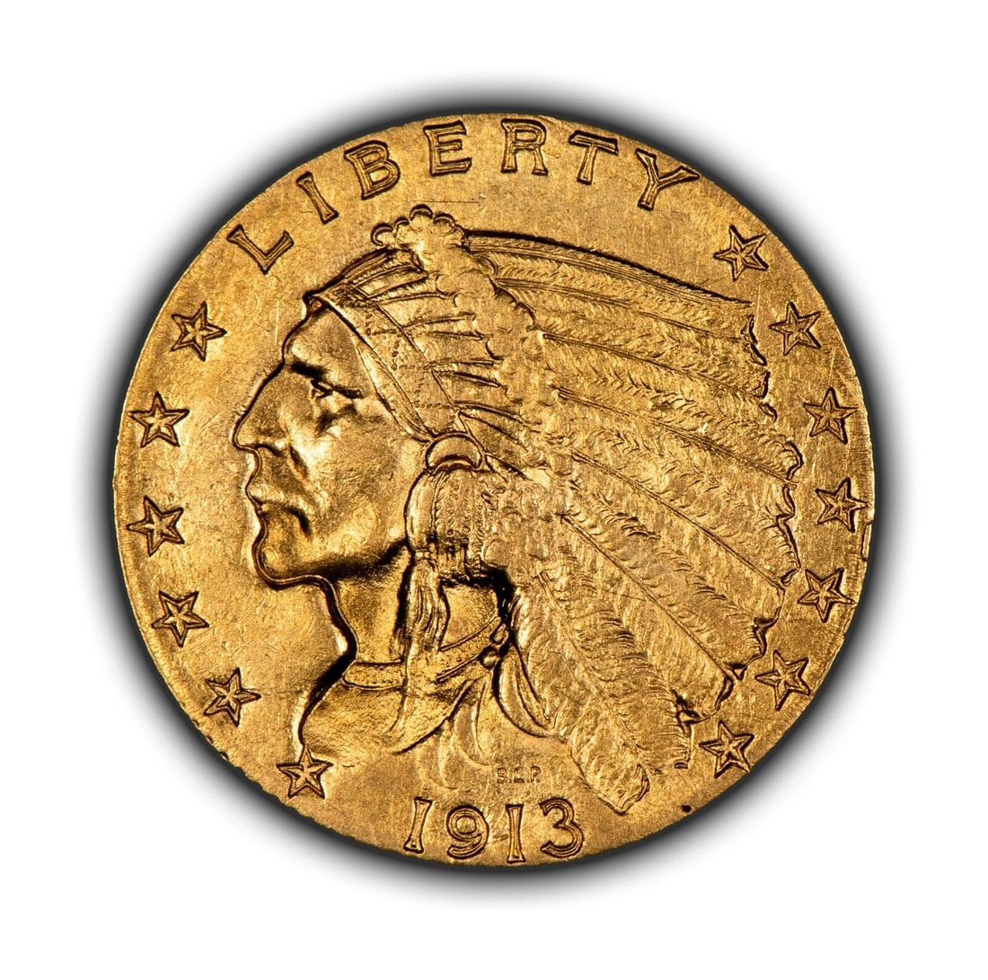 1913 G$2.50 INDIAN HEAD GOLD QUARTER EAGLE: 1913 G$2.50 Indian Head Gold Quarter Eagle Brand/Mint: U.S. Mint Year: 1913 Fineness: 0.9 Country of Origin: United States Accessories: None Accessories Notice: When purchasing pre-owned goods, ple