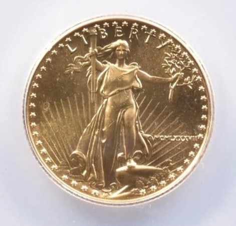 1987 $10 AMERICAN GOLD EAGLE: 1987 $10 American Gold Eagle Brand/Mint: None Year: 1987 Fineness: None Denomination: $10 Country of Origin: United States Accessories: None Accessories Notice: When purchasing pre-owned g