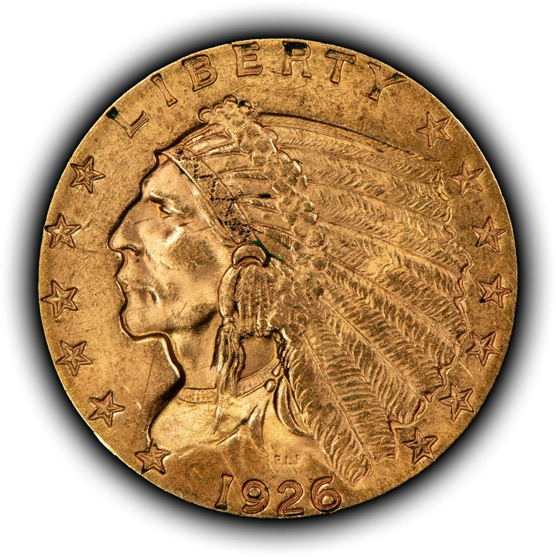 1926 G$2.50 INDIAN HEAD GOLD QUARTER EAGLE: 1926 G$2.50 Indian Head Gold Quarter Eagle Brand/Mint: U.S. Mint Year: 1926 Fineness: 0.9 Country of Origin: United States Accessories: None Accessories Notice: When purchasing pre-owned goods, ple