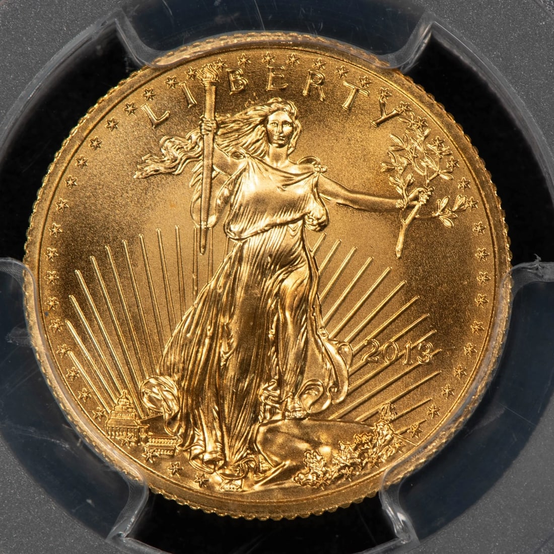 2013 G$10 1/4 OZ GOLD AMERICAN EAGLE: 2013 G$10 1/4 oz Gold American Eagle Brand/Mint: U.S. Mint Year: 2007 Fineness: 0.9167 Country of Origin: United States Accessories: None Accessories Notice: When purchasing pre-owned goods, please