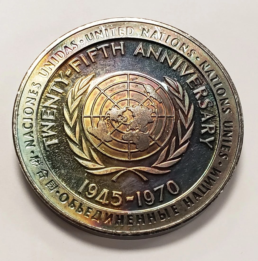 5 OZ .925 SILVER - 1970 UNITED NATIONS FRANKLIN MINT: 5 oz .925 Silver - 1970 United Nations Franklin Mint Brand/Mint: None Year: 1945-1970 Fineness: 0.925 Country of Origin: United States Accessories: None Accessories Notice: When purchasing pre-owne