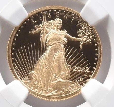 2022-W $10 AMERICAN GOLD EAGLE: 2022-W $10 American Gold Eagle Brand/Mint: None Year: 2022 Fineness: None Denomination: $10 Country of Origin: United States Accessories: None Accessories Notice: When purchasing pre-owned