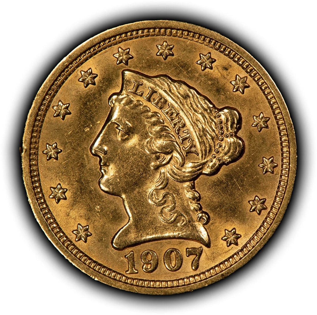1907 G$2.50 LIBERTY HEAD GOLD QUARTER EAGLE: 1907 G$2.50 Liberty Head Gold Quarter Eagle Brand/Mint: U.S. Mint Year: 1907 Fineness: 0.9 Country of Origin: United States Accessories: None Accessories Notice: When purchasing pre-owned goods, pl