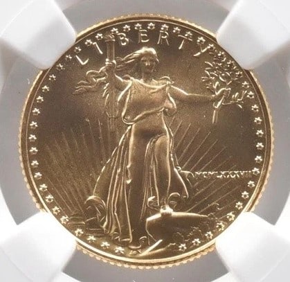 1987 $10 AMERICAN GOLD EAGLE: 1987 $10 American Gold Eagle Brand/Mint: None Year: 1987 Fineness: None Denomination: $10 Country of Origin: United States Accessories: None Accessories Notice: When purchasing pre-owned g