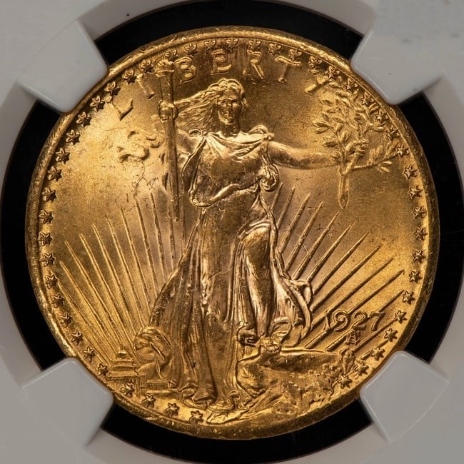 1927 G$20 SAINT-GAUDENS GOLD DOUBLE EAGLE: 1927 G$20 Saint-Gaudens Gold Double Eagle Brand/Mint: U.S. Mint Year: 1927 Fineness: 0.9 Country of Origin: United States Accessories: None Accessories Notice: When purchasing pre-owned goods, plea