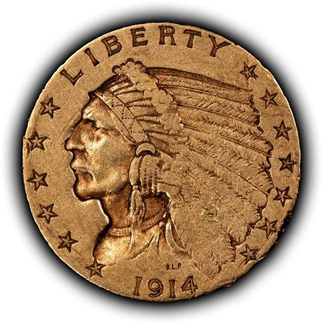 1914-D G$2.50 INDIAN HEAD GOLD QUARTER EAGLE: 1914-D G$2.50 Indian Head Gold Quarter Eagle Brand/Mint: U.S. Mint Year: 1914 Fineness: 0.9 Country of Origin: United States Accessories: None Accessories Notice: When purchasing pre-owned goods, p