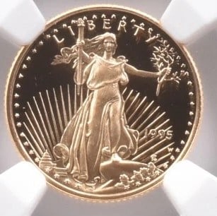1995-W $5 AMERICAN GOLD EAGLE: 1995-W $5 American Gold Eagle Brand/Mint: None Year: 1995 Fineness: None Denomination: $5 Country of Origin: United States Accessories: None Accessories Notice: When purchasing pre-owned g