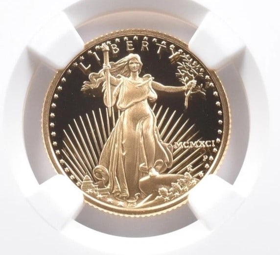 1991-P $10 AMERICAN GOLD EAGLE: 1991-P $10 American Gold Eagle Brand/Mint: None Year: 1991 Fineness: None Denomination: $10 Country of Origin: United States Accessories: None Accessories Notice: When purchasing pre-owned