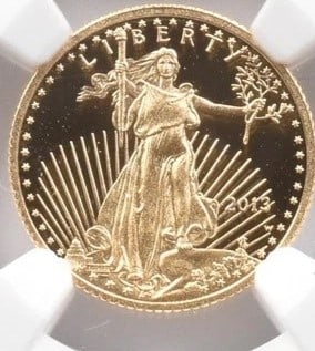 2013-W $5 AMERICAN GOLD EAGLE: 2013-W $5 American Gold Eagle Brand/Mint: None Year: 2013 Fineness: None Denomination: $5 Country of Origin: United States Accessories: None Accessories Notice: When purchasing pre-owned g
