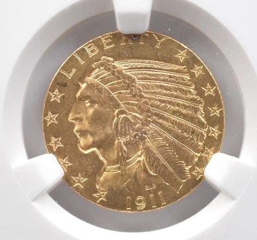 1911 $5 INDIAN HEAD GOLD HALF EAGLE: 1911 $5 Indian Head Gold Half Eagle Brand/Mint: None Year: 1911 Fineness: None Denomination: $5 Country of Origin: United States Accessories: None Accessories Notice: When purchasing pre-o