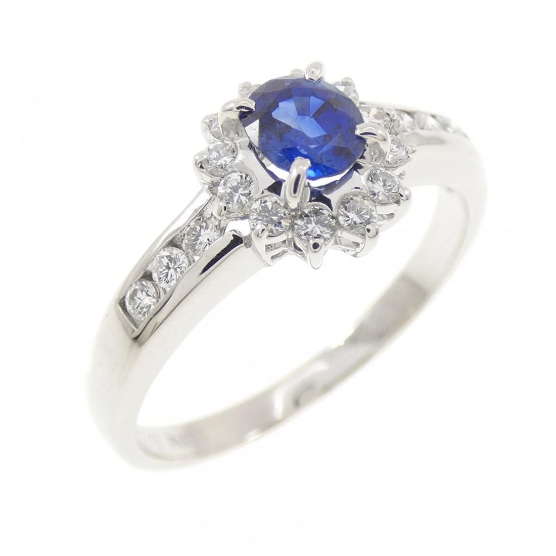 PT900 SAPPHIRE RING: PT900 Sapphire Ring Brand: Unbranded Type: Sapphire Ring Material: PT900, Main Stone/Creation Sapphire Secondary Stone Diamond Color: Silver Size: US7 Accessories: None Accessories Notice: When