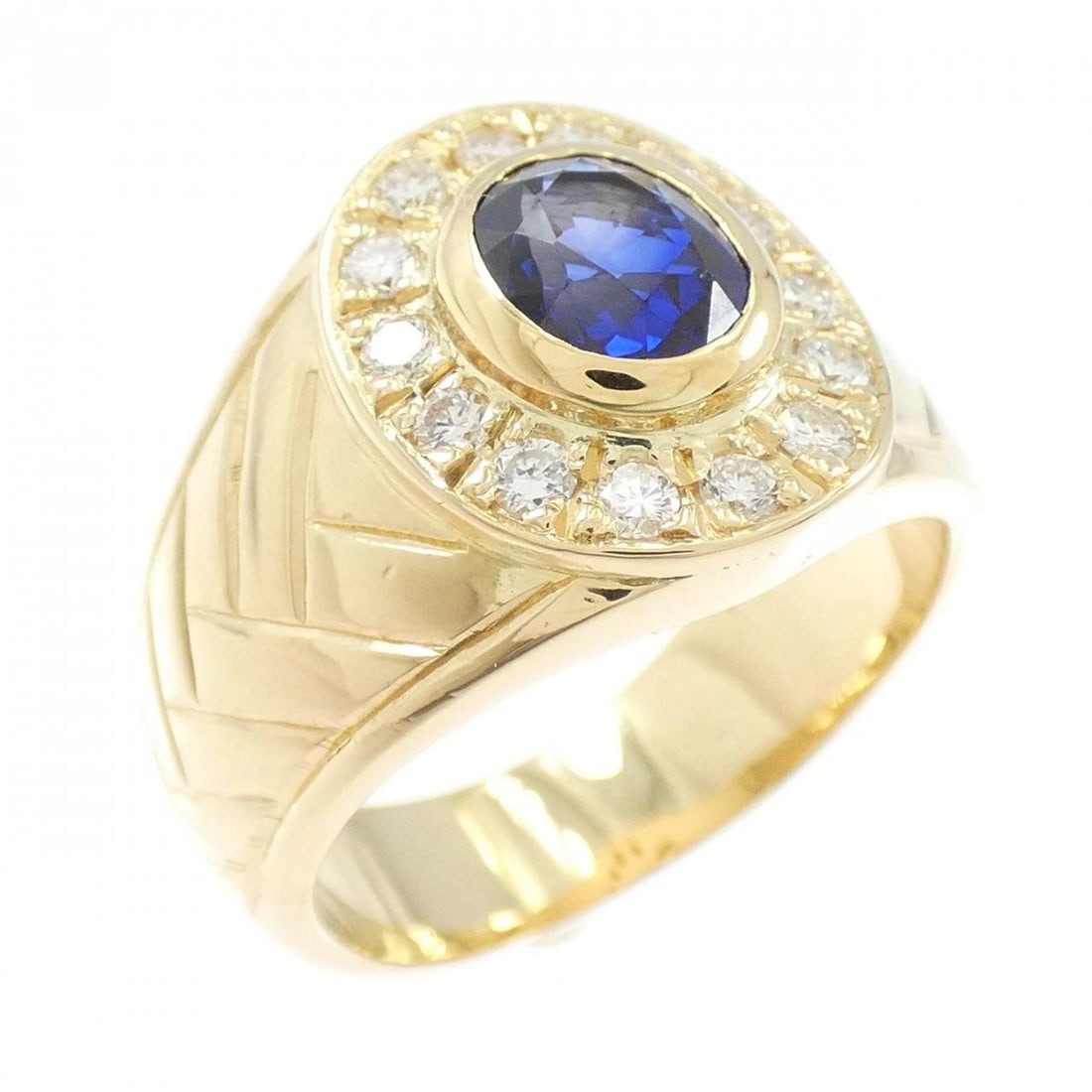 K18YG SAPPHIRE RING: K18YG Sapphire Ring Brand: Unbranded Type: Sapphire Ring Material: K18YG, Main Stone/Creation Sapphire Secondary Stone Diamond Color: Yellow gold Size: US9.5 Accessories: None Accessories Notice: