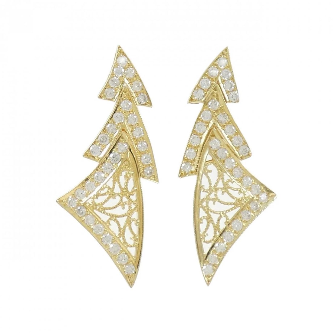 K18YG DIAMOND PIERCE: K18YG Diamond Pierce Brand: Unbranded Type: Diamond Pierce/Earring Material: K18YG, Main Stone/Creation Natural Color: Yellow gold Size: Actual Size Approx. length x width: 35.5mm x 14.9mm
