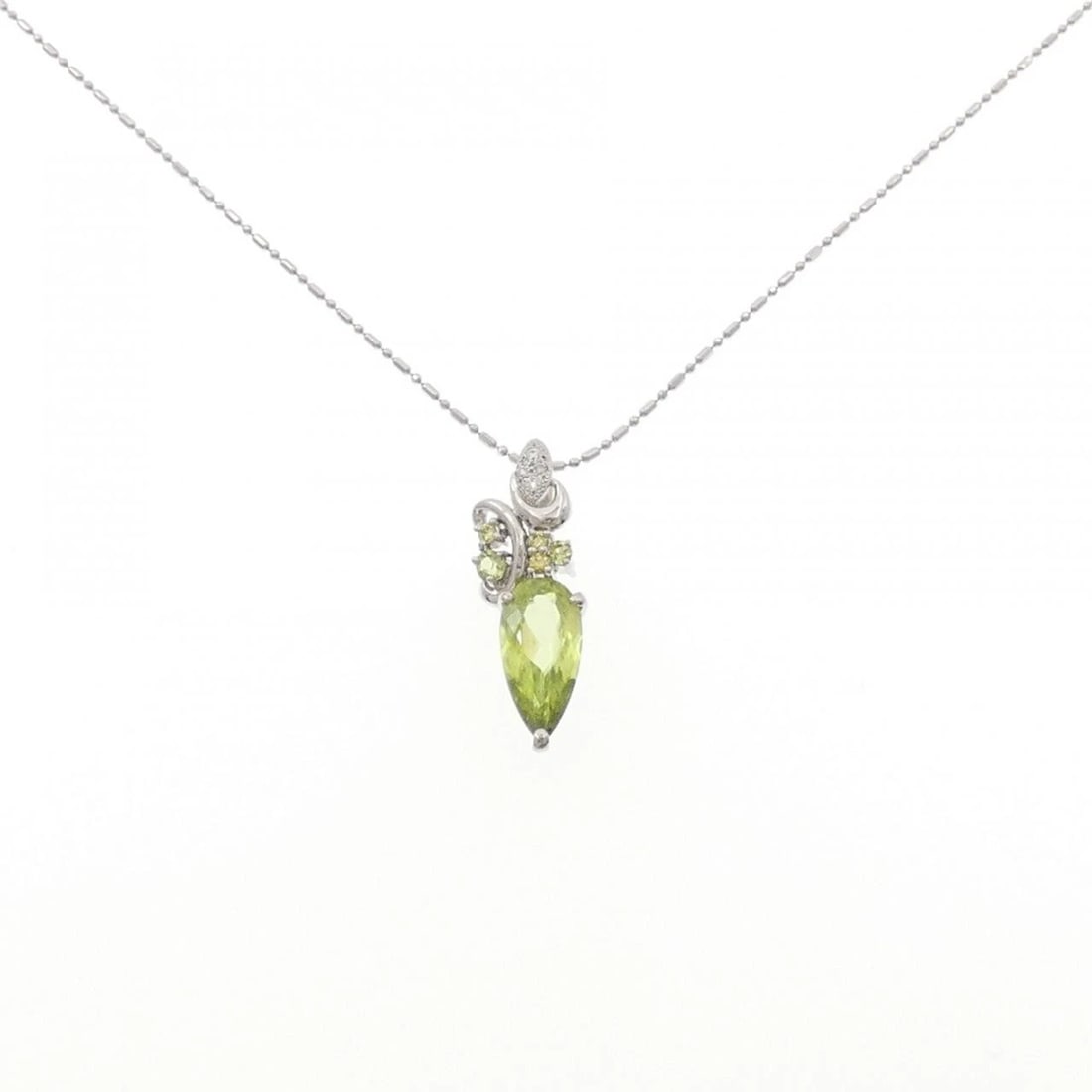 PT900/PT850 SPHENE NECKLACE: PT900/PT850 Sphene Necklace Brand: Unbranded Type: Sphene Necklace Material: PT900/PT850, Main Stone/Creation Sphene Secondary Stone Peridot / Diamond Color: Silver Size: 45cm Actual Size Pendant leng