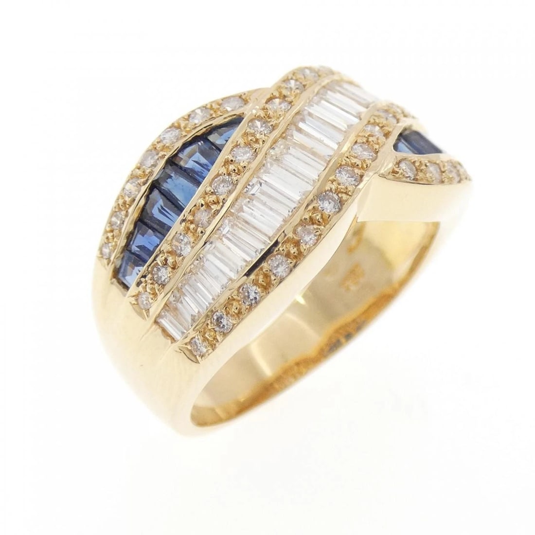 750YG SAPPHIRE RING: 750YG Sapphire Ring Brand: Unbranded Type: Sapphire Ring Material: 750YG, Main Stone/Creation Sapphire Secondary Stone Diamond Color: Yellow gold Size: US5 1/2 Accessories: None Accessories Notice: