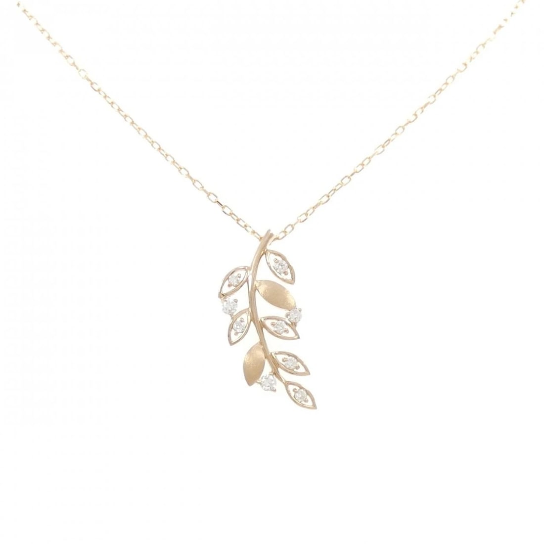 K18PG LEAF DIAMOND NECKLACE: K18PG Leaf Diamond Necklace Brand: Unbranded Type: Diamond Necklace Material: K18PG, Main Stone/Creation Natural Color: Pink gold Size: 45cm Actual Size Pendant length approx. x width approx.: