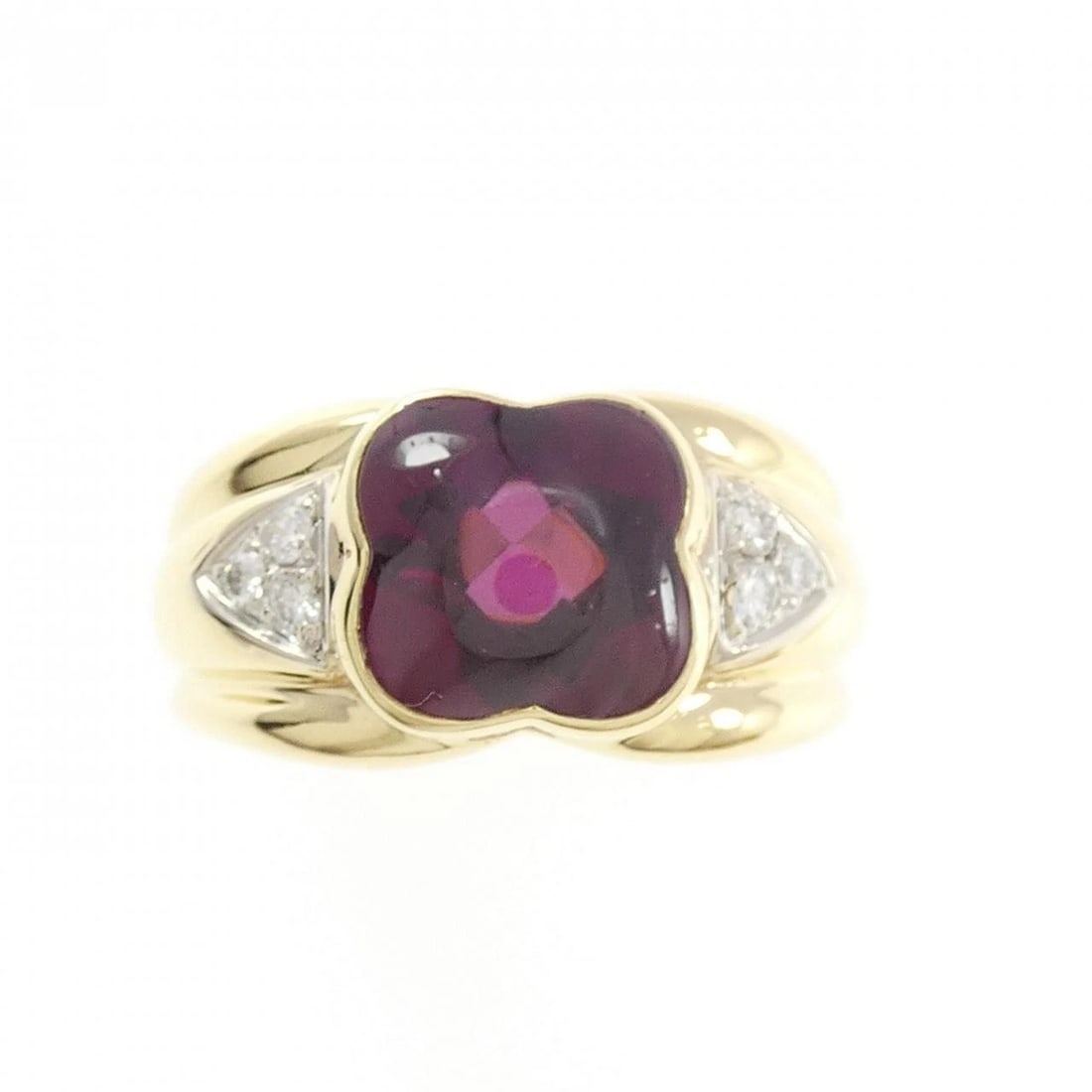 750YG/750WG GARNET RING: 750YG/750WG Garnet Ring Brand: Unbranded Type: Garnet Ring Material: 750YG/750WG, Main Stone/Creation Garnet Secondary Stone diamond Color: YG,WG Size: US6 1/4 Accessories: None Accessories Notice: