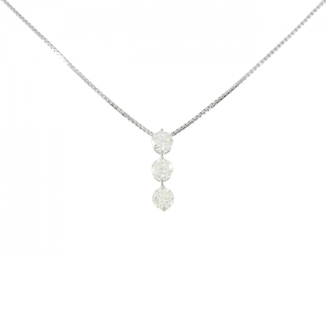 PT900/K18WG THREE STONE DIAMOND NECKLACE: PT900/K18WG Three Stone Diamond Necklace Brand: Unbranded Type: Diamond Necklace Material: PT900/K18WG, Main Stone/Creation Natural Color: Silver,WG Size: Actual Size Pendant length approx. x width