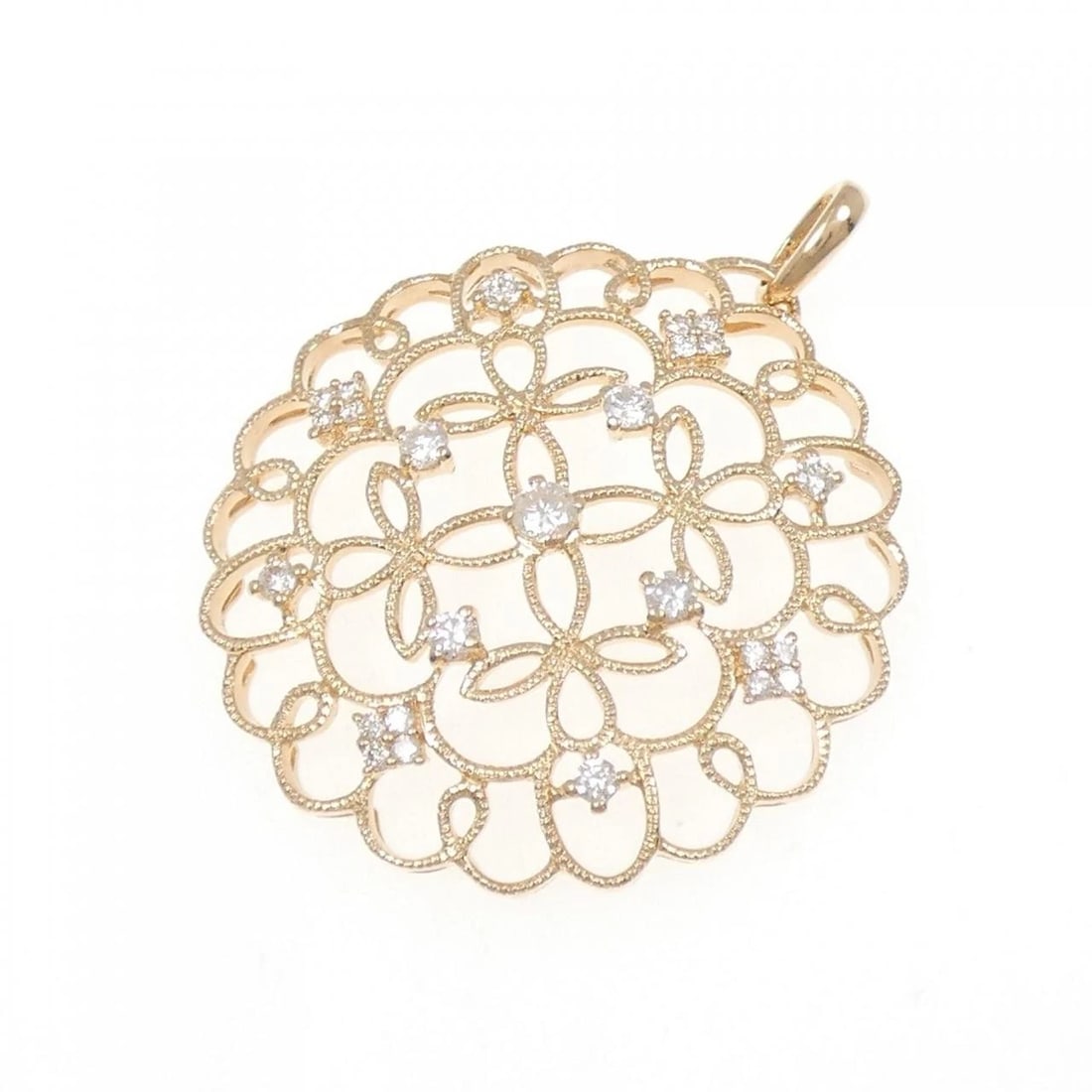 K18PG DIAMOND PENDANT: K18PG Diamond Pendant Brand: Unbranded Type: Diamond Pendant/Brooch Material: K18PG, Main Stone/Creation Natural Color: Pink gold Size: Actual Size Approx. length x width: 37.1mm x 31.4mm