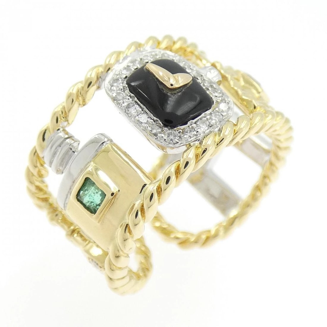 K18YG K18WG COLOR STONE RING: K18YG K18WG Color Stone Ring Brand: Unbranded Type: Ring Material: K18YG K18WG, Main Stone/Creation Ruby Side Stone Diamond Sapphire Emerald CenterStone Ruby Color: Yellow gold Size: 6 (US size)