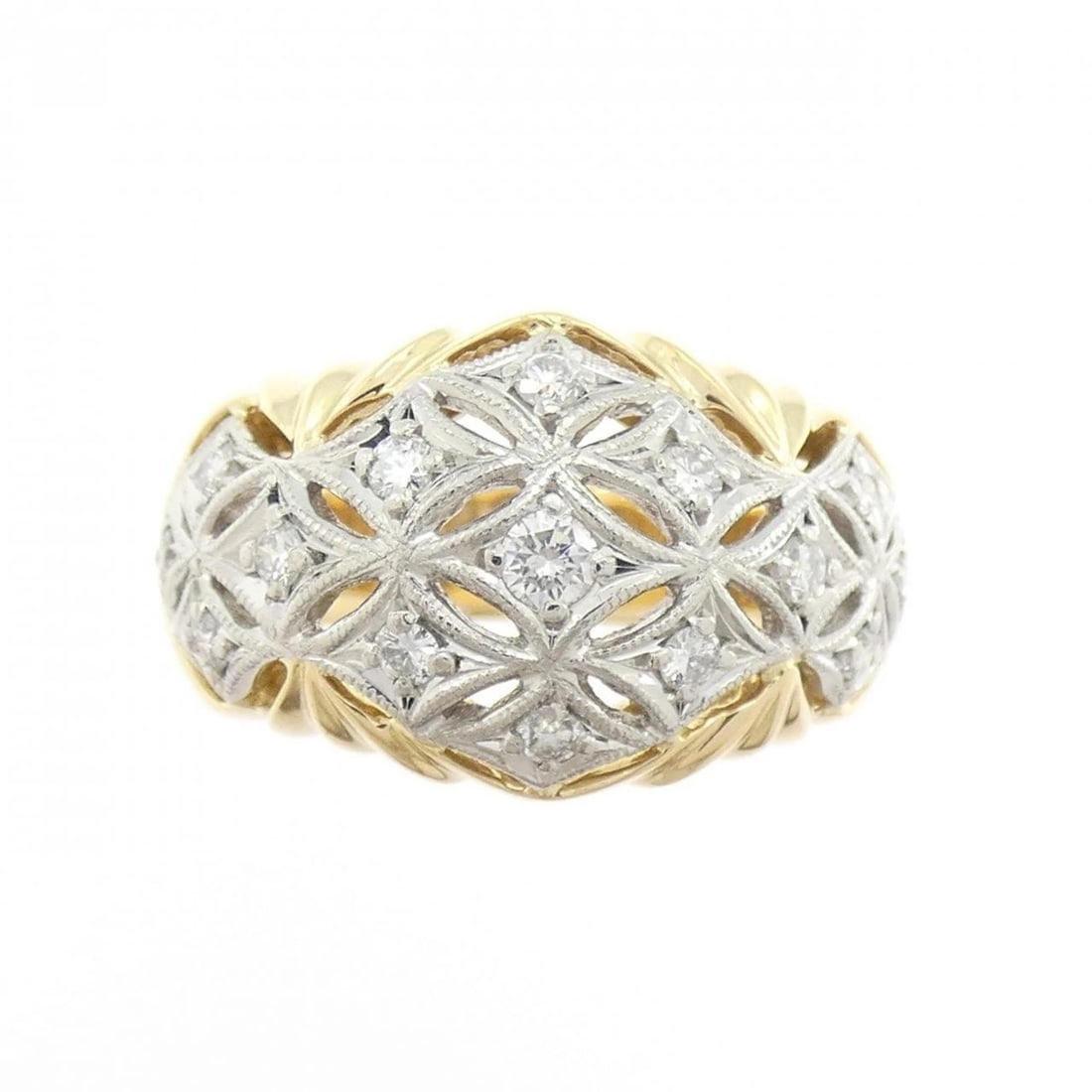 K18YG/PT900 DIAMOND RING: K18YG/PT900 Diamond Ring Brand: Unbranded Type: Diamond Ring Material: K18YG/PT900, Main Stone/Creation Natural Color: YG,Silver Size: US6 1/2 Accessories: None Accessories Notice: When pu