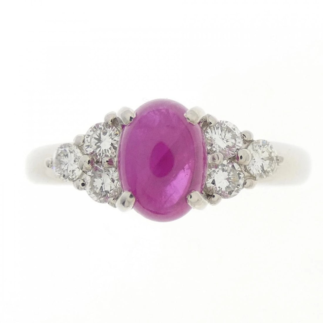 PT900 RUBY RING: PT900 Ruby Ring Brand: Unbranded Type: Ruby Ring Material: PT900, Main Stone/Creation Ruby Secondary Stone Diamond Color: SILVER Size: US6 1/2 Accessories: None Accessories Notice: When purchasing