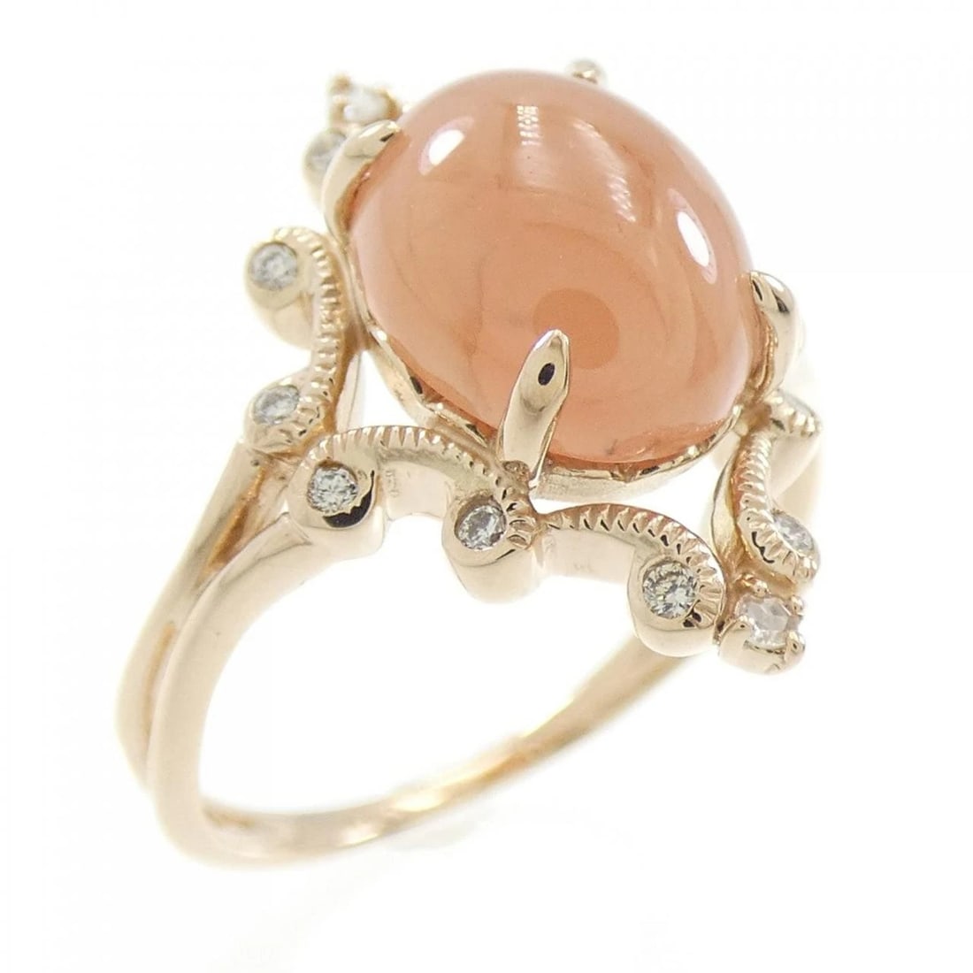 K18PG RHODOCHROSITE RING: K18PG Rhodochrosite Ring Brand: Unbranded Type: Rhodochrosite Ring Material: K18PG, Main Stone/Creation Road Black SiteSecondary Stone Diamond Color: Pink Gold Size: US6 1/4 Accessories: None