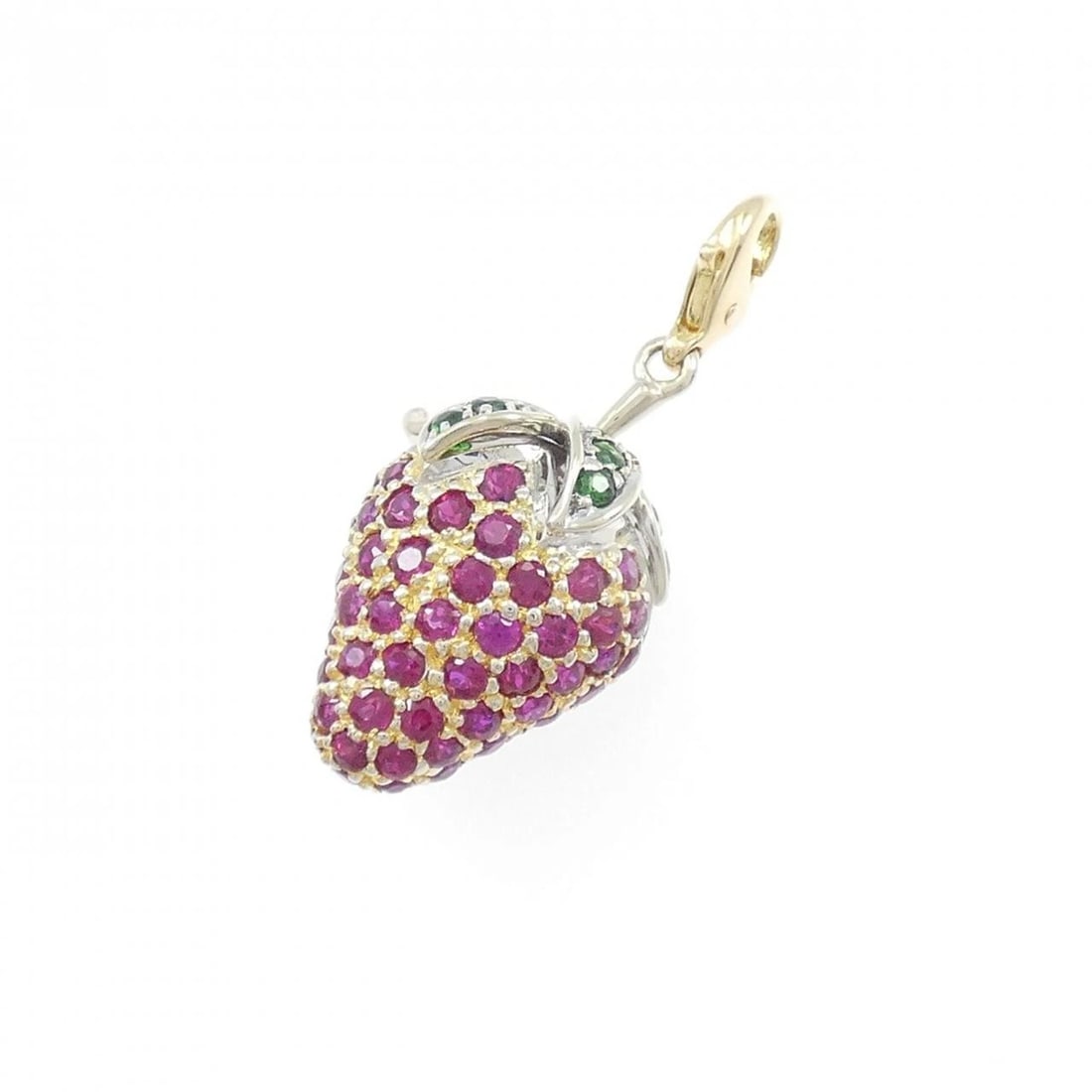 K18YG/K18WG STRAWBERRY RUBY CHARM: K18YG/K18WG Strawberry Ruby Charm Brand: Unbranded Type: Ruby Pendant/Brooch Material: K18YG/K18WG, Main Stone/Creation RUBY Secondary Stone Green Garne Color: YG,WG Size: Actual Size Approximate