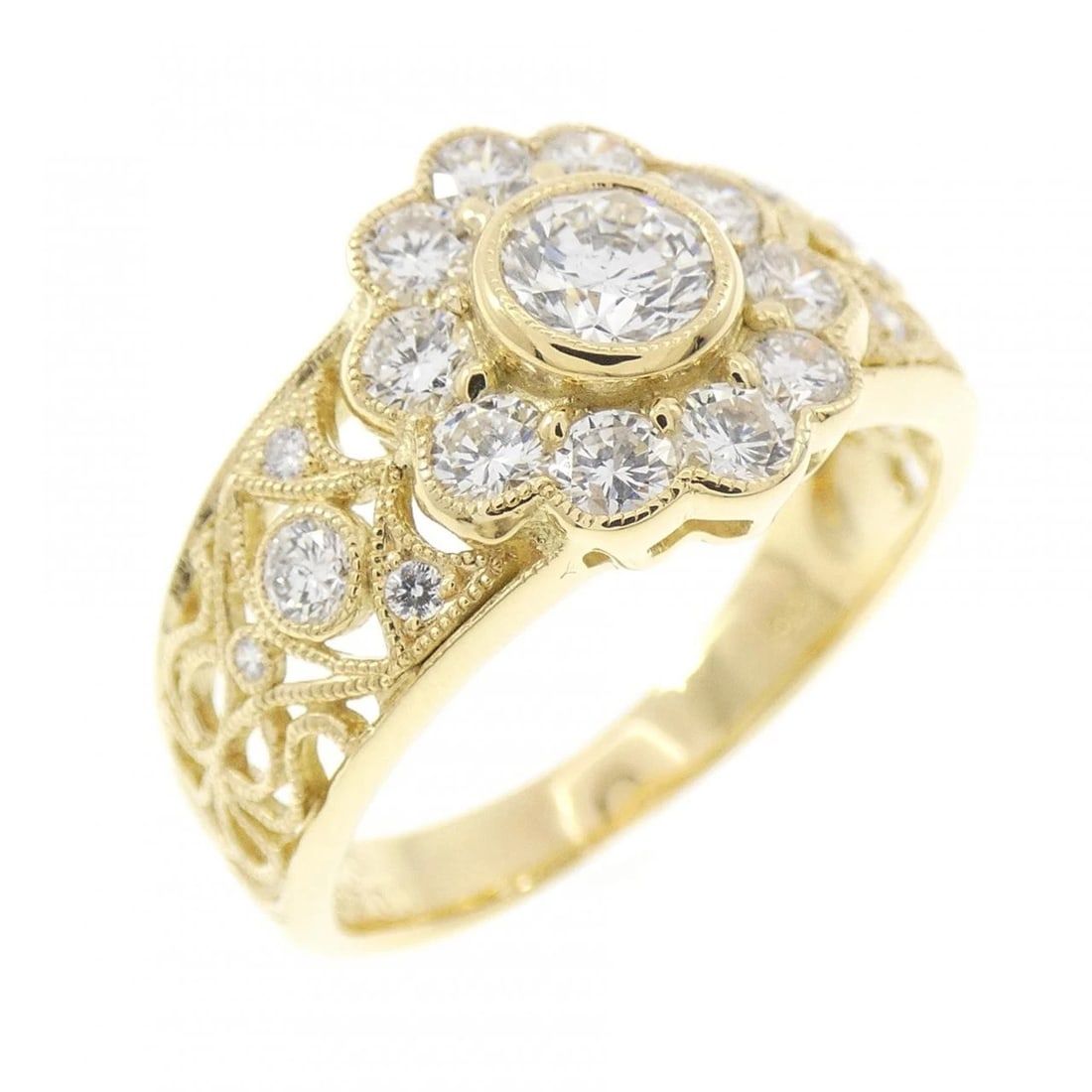 K18YG FLOWER DIAMOND RING: K18YG Flower Diamond Ring Brand: Unbranded Type: Diamond Ring Material: K18YG, Main Stone/Creation NATURAL Color: YELLOW GOLD Size: US7 3/4 Accessories: None Accessories Notice: When purch