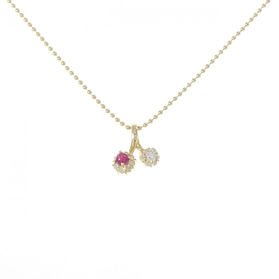 18K YELLOW GOLD RUBY NECKLACE: 18K Yellow Gold Ruby Necklace Brand: Unbranded Type: Ruby Necklace Material: K18YG, Main Stone/Creation RUBY Secondary Stone Diamon Color: YELLOW GOLD Size: 41CM Actual Size Pendant length approx. x